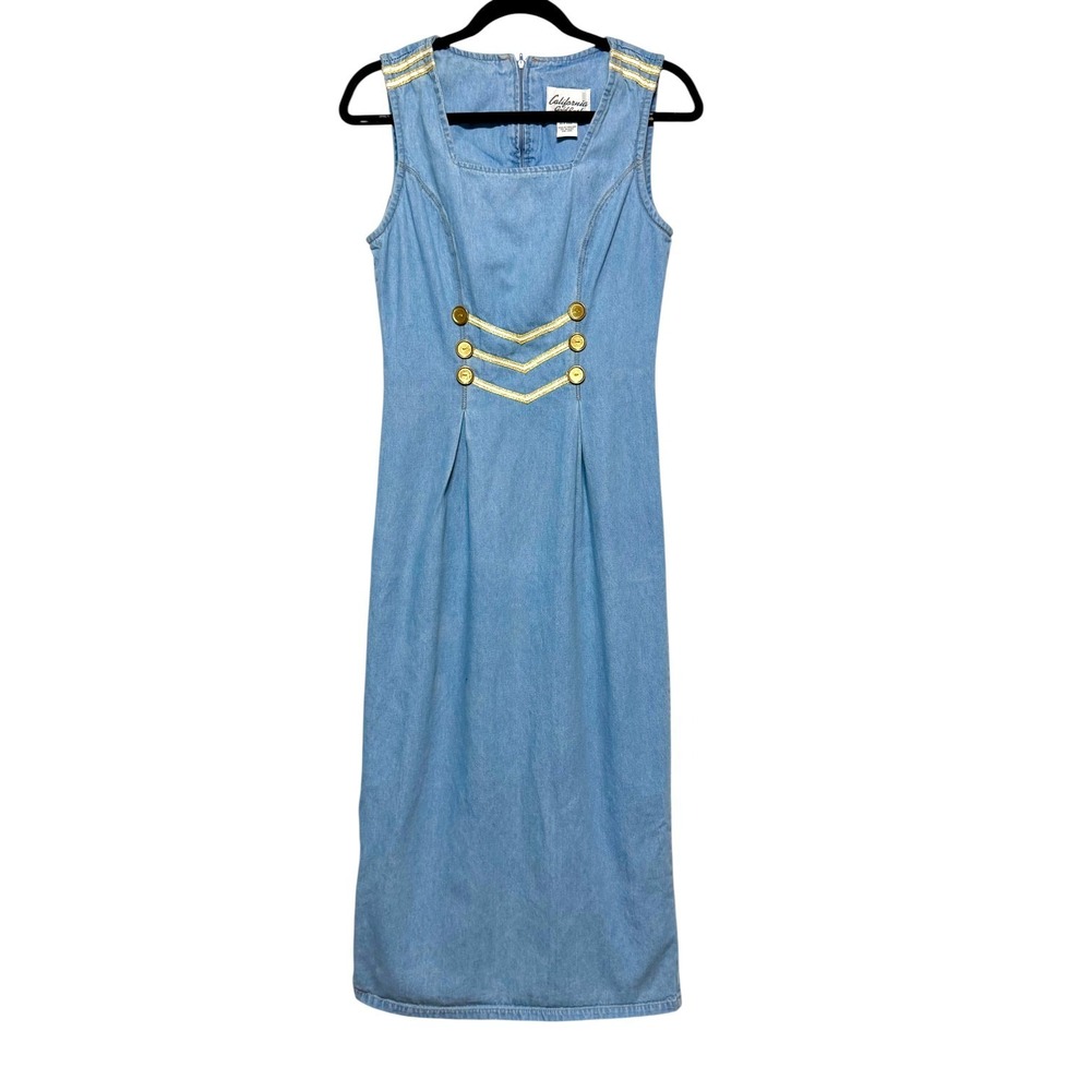 Vintage Y2K‎ California Gold Rush Sailor Military Denim Dress Women Size M Retro